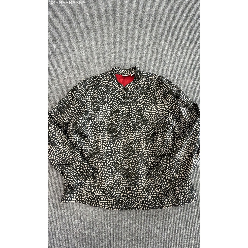 Chicos Sneaking Animal Wise Jacket Owl Graphic Red Satin Lining Size 3 XL